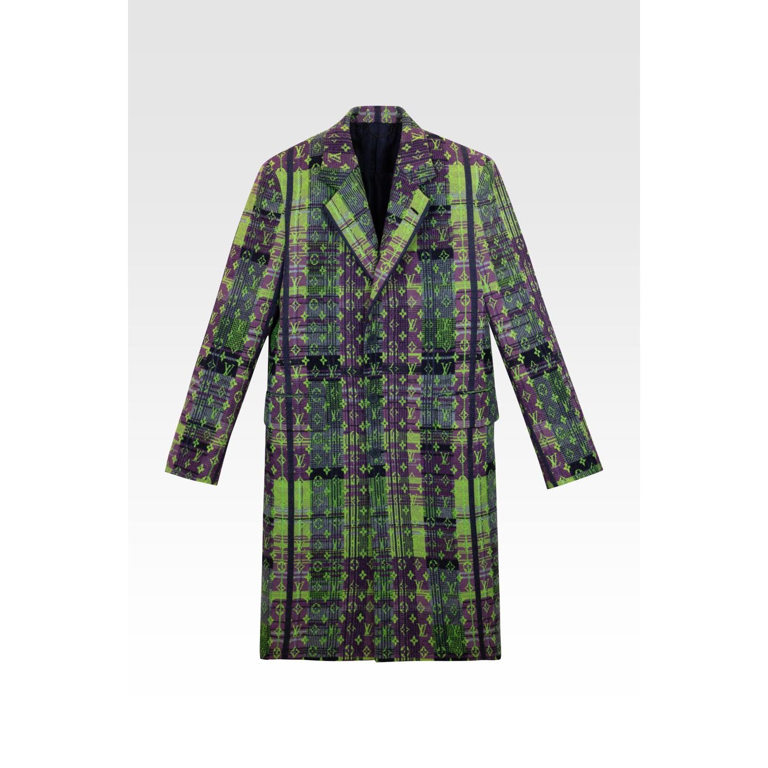 FW21 Louis Vuitton Monogram Neon Check Coat