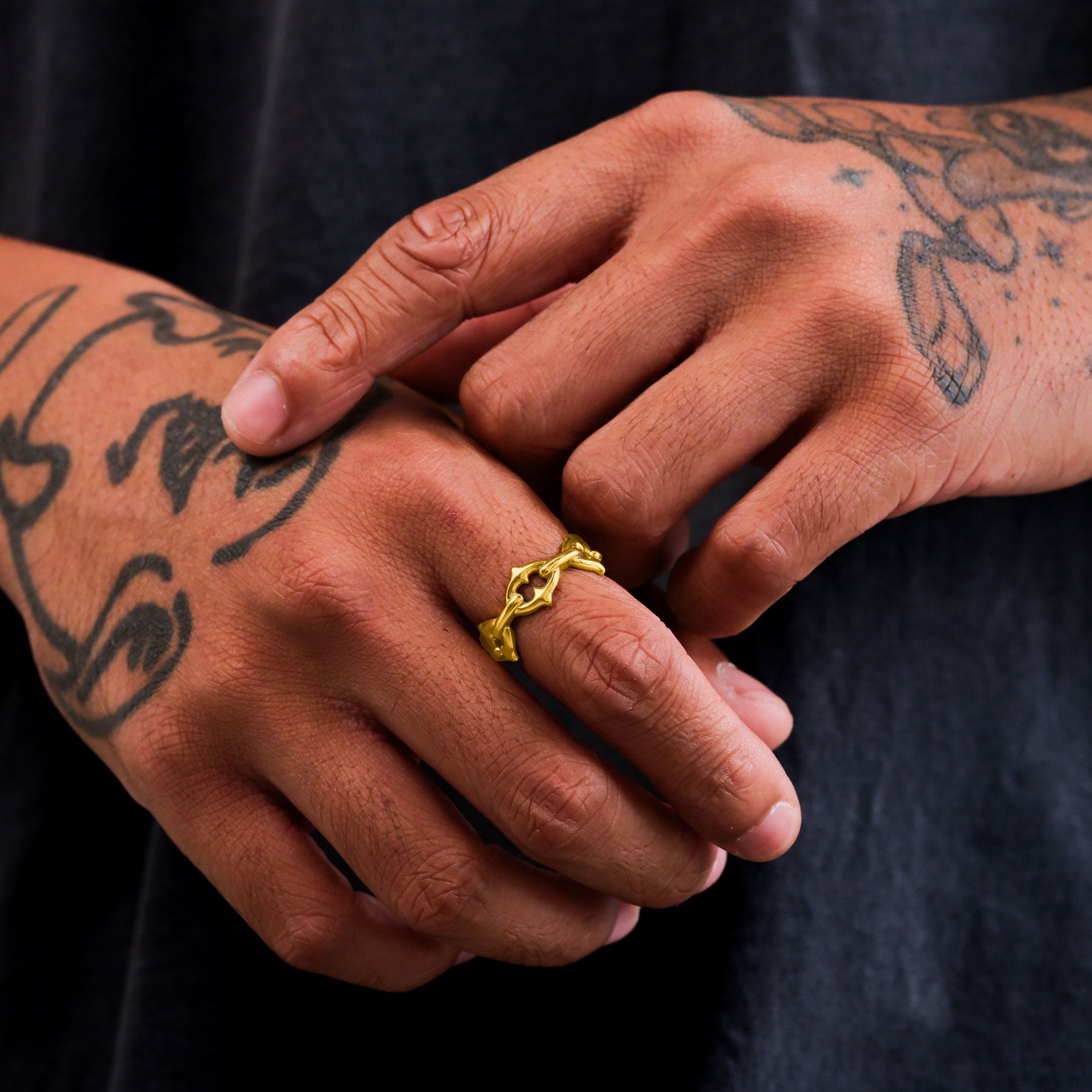 Statement Collective - "The Cathedral" Spiked Link Chain Ring (Gold)