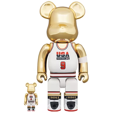 Bearbrick Michael Jordan 1992 Team USA (Dream Team) 100% & 400% Set Gold Chrome
